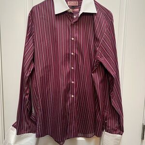 Thomas Pink Burgundy Striped Dress Shirt
